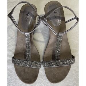 Style & Co Mulan 2 Embellished Evening Wedge Sandals Size 9W Silver Gray Sparkle
